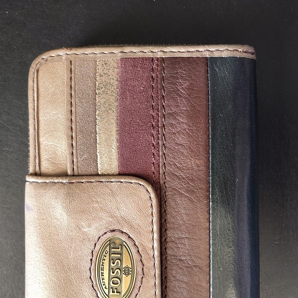 Fossil Leather Wallet Multicolor Lots of Pockets Zip Around - Picture 4 of 11